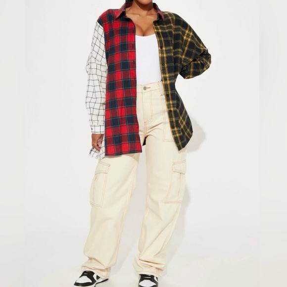 Fashion Nova plaid color block long sleeve button down - Picture 9 of 10